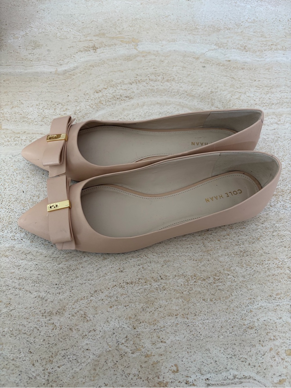 Cole Haan Blush Nude Pointed-Toe Bow Flats